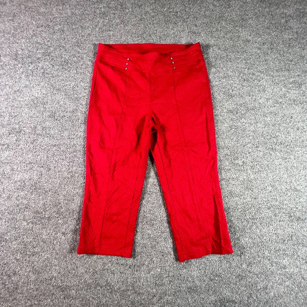 Rafaella Capri Pant Women's 12 Red Viscose Straight Allover Mid Rise Stretch